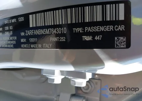 2021 Alfa Romeo Giulia Ti Sport Awd z USA, uszkodzony, nr VIN ZARFANBN5M7643010